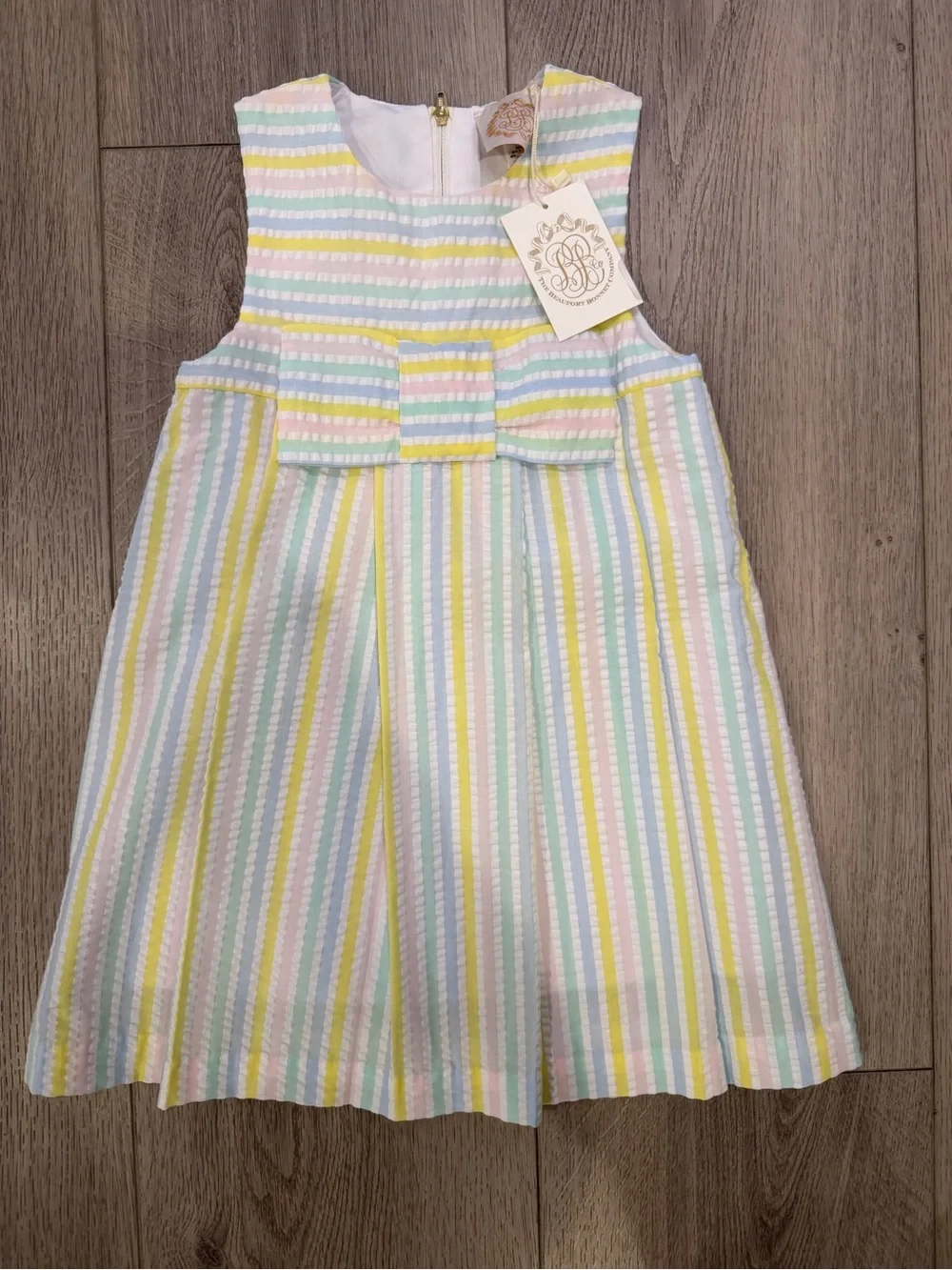 The Beaufort Bonnet Company Pastel Multi-Stripe Bow Dress- NWT